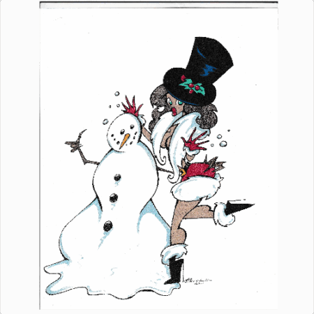 Frisky Snowman Pinup Print