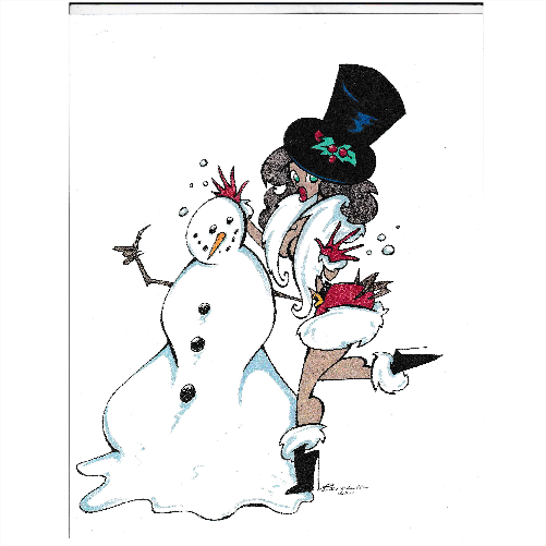 Frisky Snowman Pinup Print