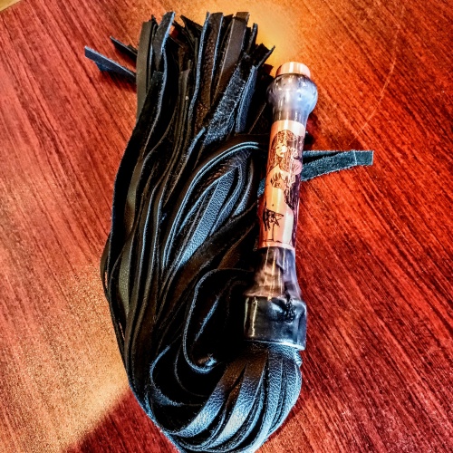 Engraved Copper Black Leather Flogger
