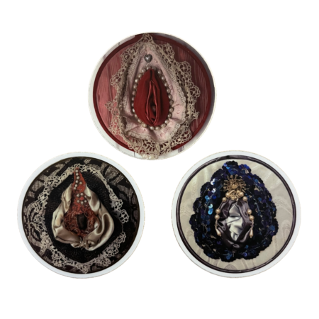 Fiber Art Vulva Sticker Trio