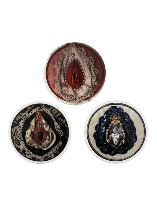 Fiber Art Vulva Sticker Trio